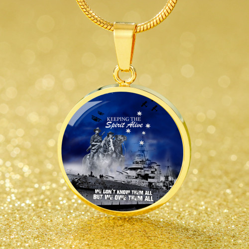 Australia Circle Necklace Anzac Day Remember All The Battles Fought Blue